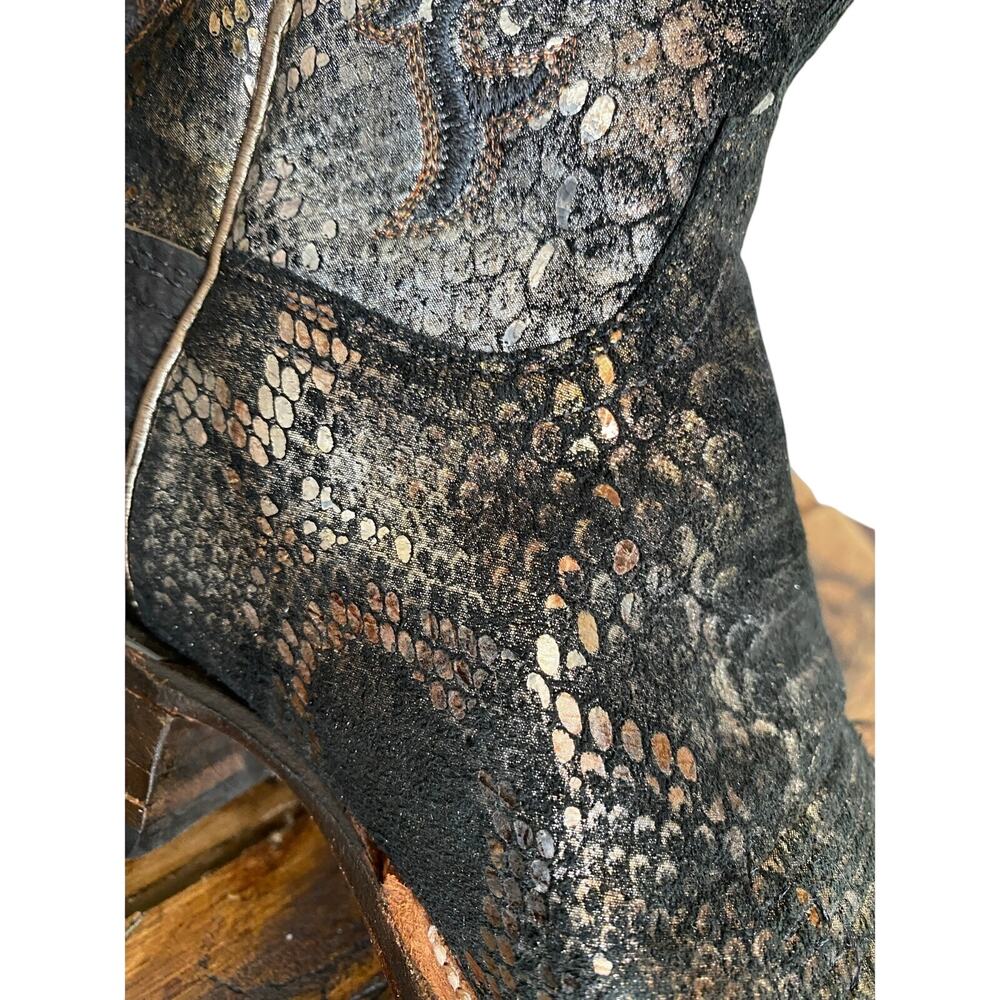 Lucchese Black Suede Metallic Python Square Toe Western Boots Womens 7.5 B - Picture 10 of 15